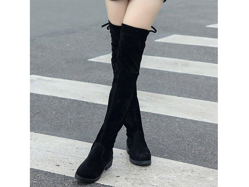 Women's Black Suede Daily Chunky Heel Round Toe Boots