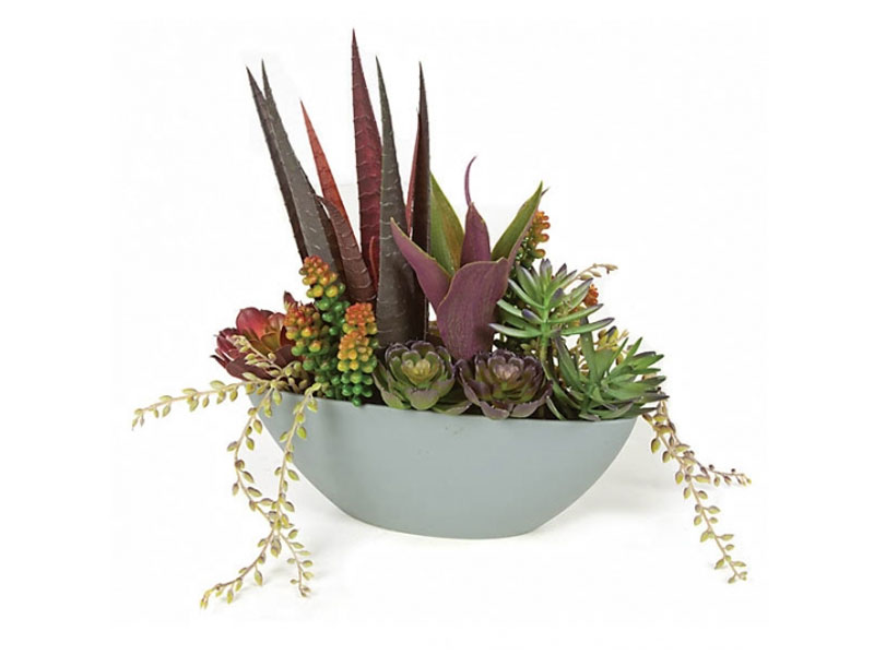 11 inch Artificial Mixed Succulents in Grey Oval Planter