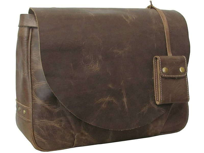 Amerileather Distressed Leather Flapover Messenger Bag Brown