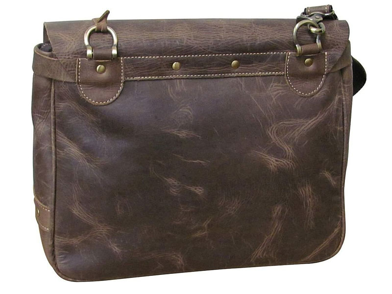 Amerileather Distressed Leather Flapover Messenger Bag Brown