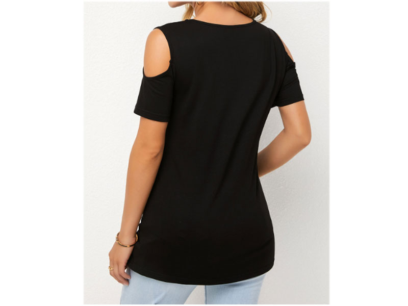 Women's Modlily Design Cold Shoulder Short Sleeve Solid T Shirt
