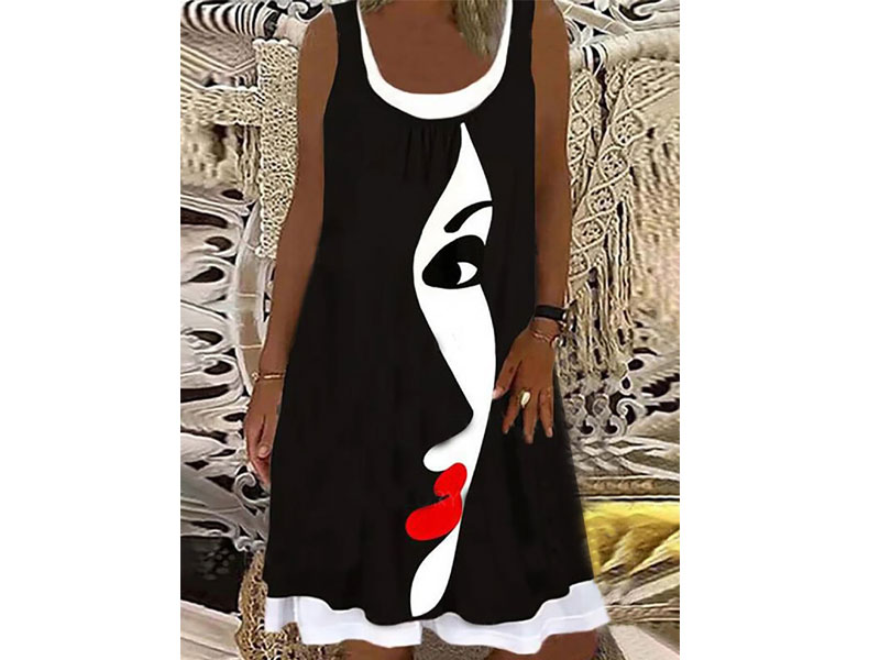 Women's Holiday Casual Sleeveless Color Tunic A-line Abstract Printed Dress
