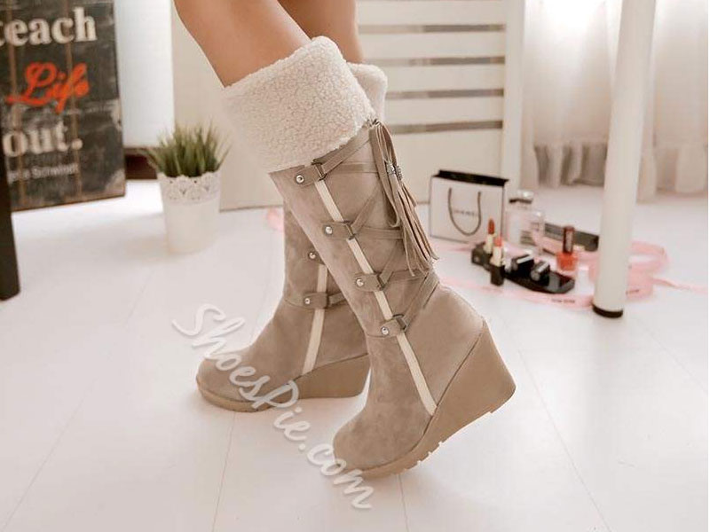 Women's Shoespie Warm Wedge Heel Snow Knee High Boots