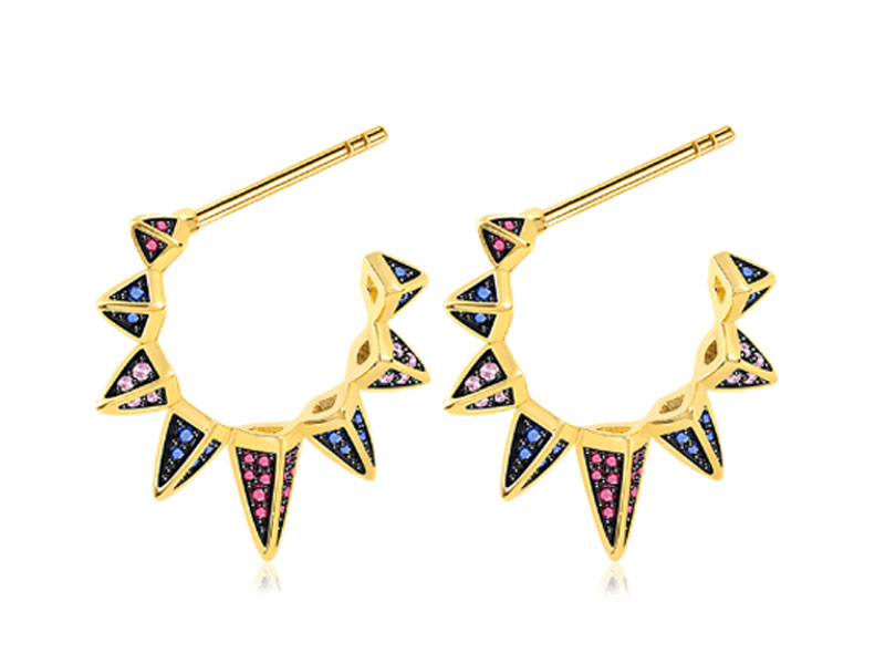 Triangle Black Hoop Earrings with Gold Plated Brass For Women