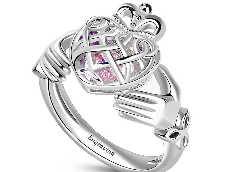 Women's Caged Hearts Celtic Claddagh Ring 925 Sterling Silver