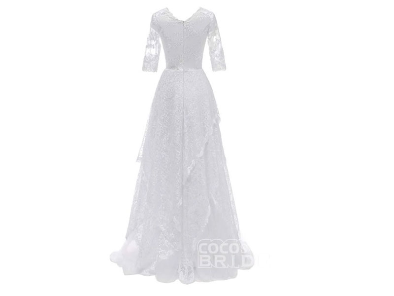 Women's Elegant Half Sleeves V-neck Lace Boho Wedding Dress