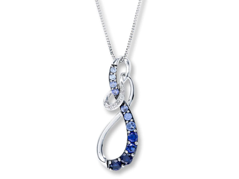 Women's Jared Lab-Created Sapphire Necklace with Diamonds Sterling Silver