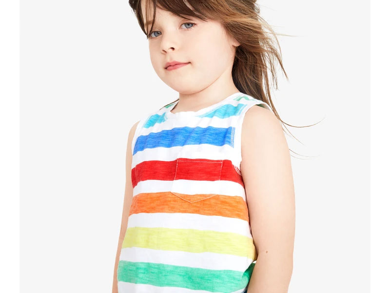 Kid's Pocket tank in rainbow watercolor stripe
