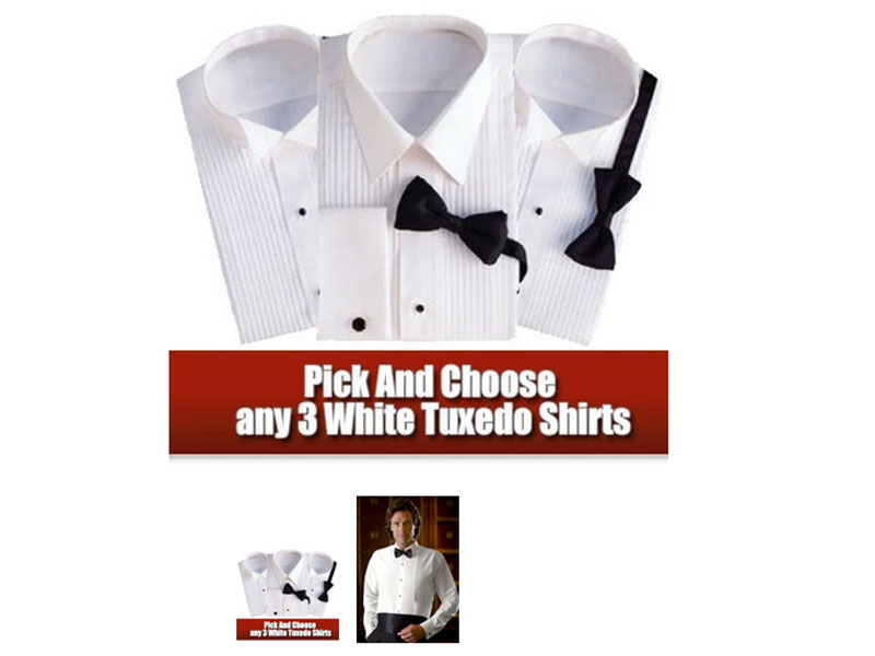 3 Pack of Tuxedo Shirts Laydown Collar