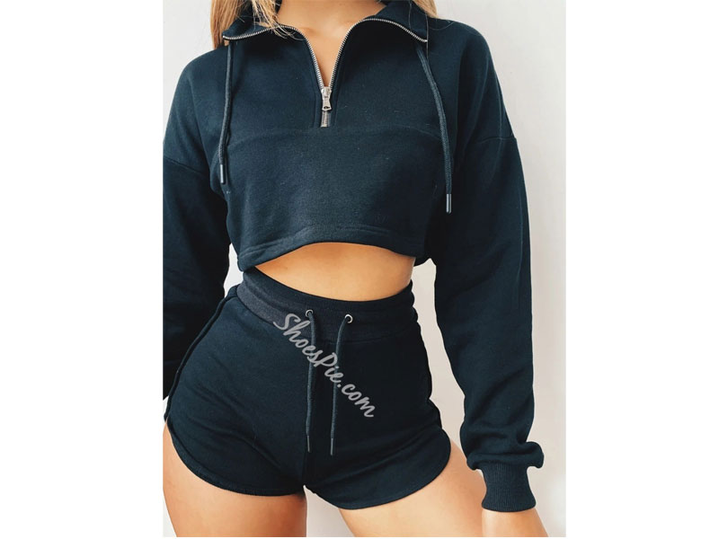 Women's With Hood Polyester Long Sleeve Shorts Clothing Sets