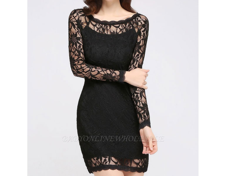 Women's Sexy Black Lace Long Sleeves Mermaid Prom Dresses