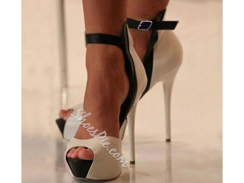 Women's Shoespie Nude Peep Toe Ankle Strap Stiletto Heel Sandals