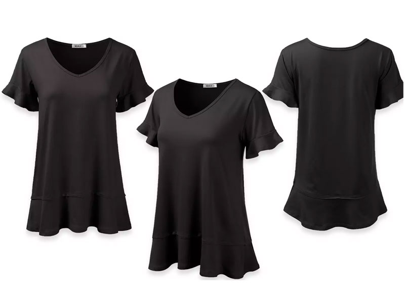 Doublju Women's V-Neck Short Sleeve Flared Tunic Top. Plus Size Available