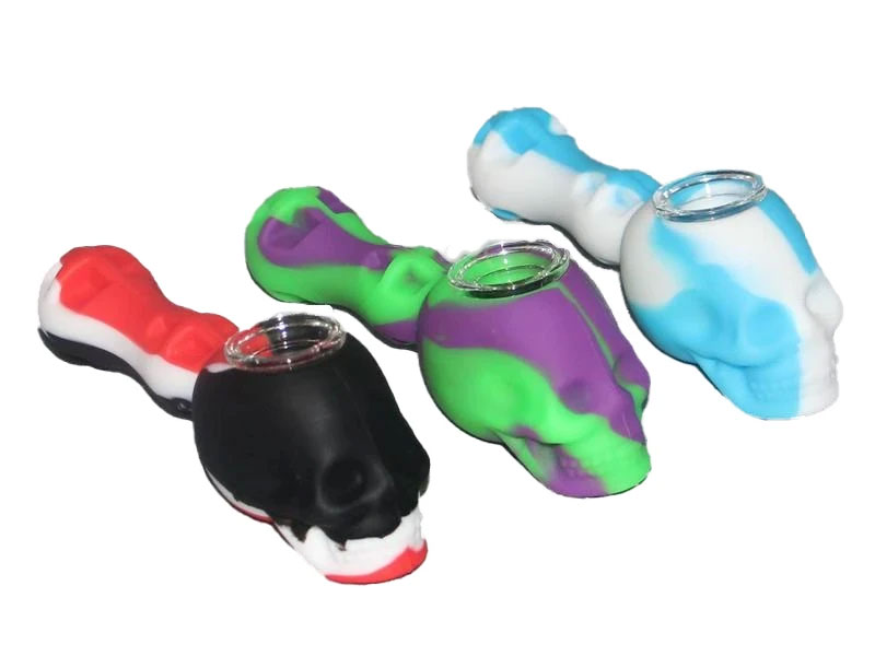 Silicone Skull Pipe with Glass Bowl Inset