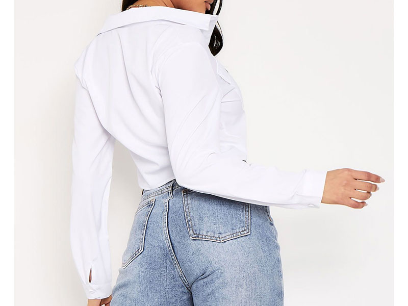 Women's Dulci White Pocket Front Crop Shirt