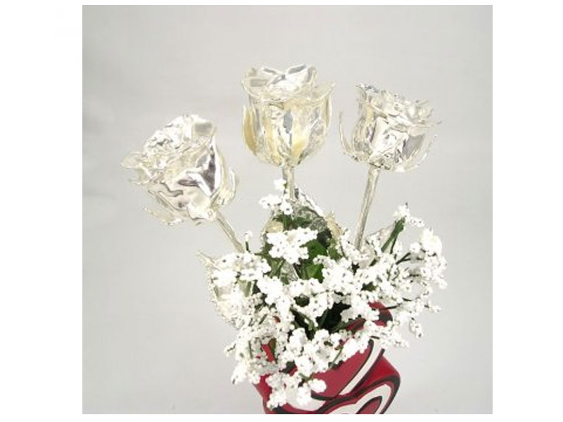 Past Present & Future Silver Roses in 3 Heart Vase
