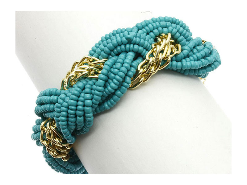Women's Turquoise Micro Bead Link Braid Fashion Bracelet