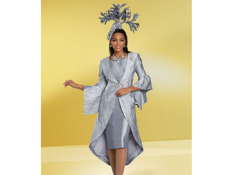 Women's Donna Vinci Couture Style 5728 Silver 2 Pc Dress & Jacket Set