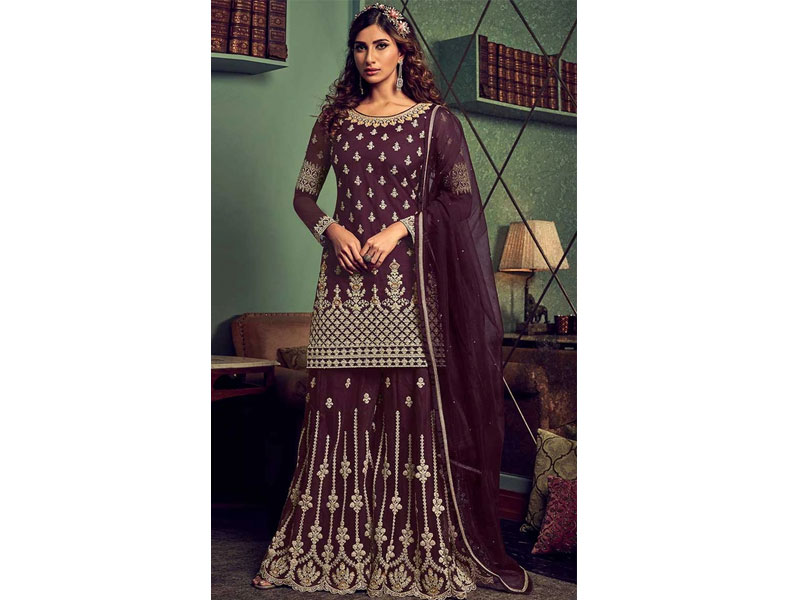 Women's Traditional Cording Work With Pearl & Crystal Sharara Suit Set