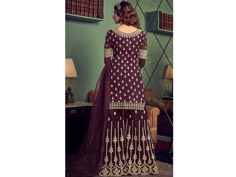 Women's Traditional Cording Work With Pearl & Crystal Sharara Suit Set
