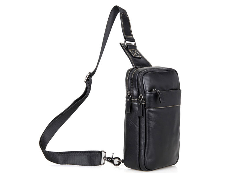 Europie Soft Leather Single Shoulder Sling Chest Bag Black