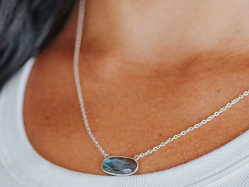 Women's Labradorite Oval Shaped Stone Necklace