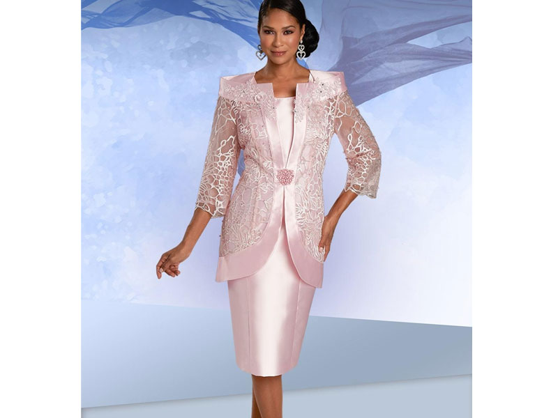 Women's Donna Vinci Style 11936 LT Pink 2 Pc Dress & Jacket Set