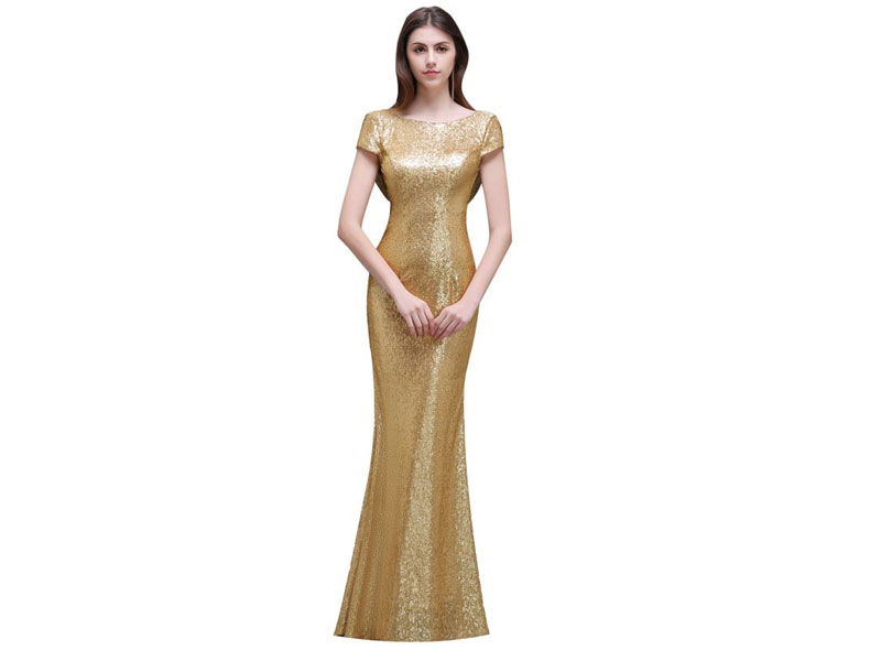 Women's Women Sparkly Rose Gold Long Sequins Bridesmaid Dress