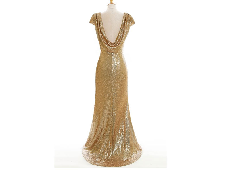 Women's Women Sparkly Rose Gold Long Sequins Bridesmaid Dress