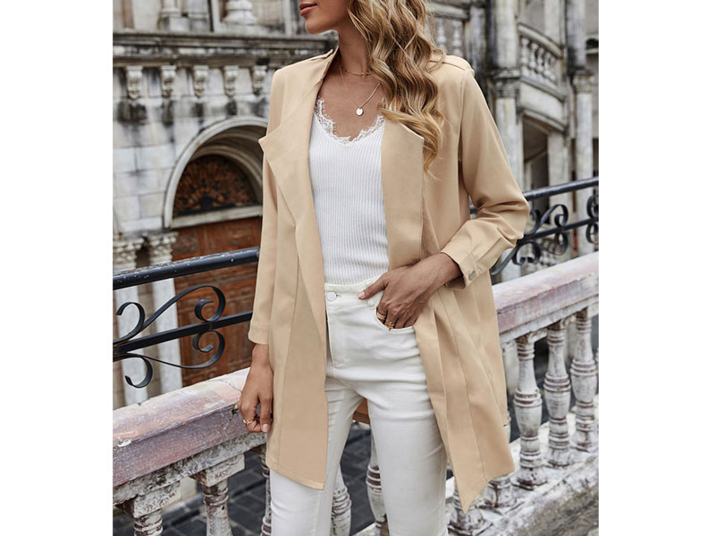 Women's Coat Turndown Collar Long Sleeve Pockets Polyester Coats