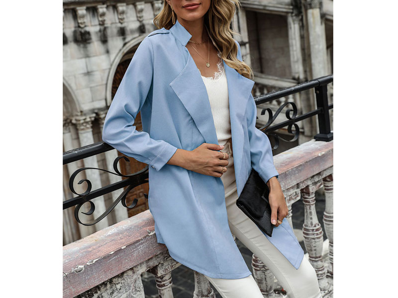 Women's Coat Turndown Collar Long Sleeve Pockets Polyester Coats
