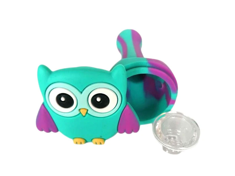 Smoke Owl Silicone Art Pipe w/ Glass Bowl Removable Face