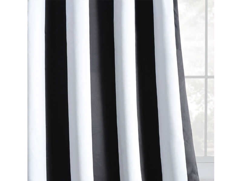 Awning Black & Fog White Stripe Grommet Blackout Room Darkening Curtain