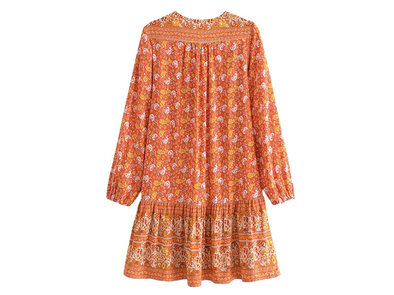 Goodnight Macaroon 'Aubrey' V-Neck Bohemian Print Mini Dress