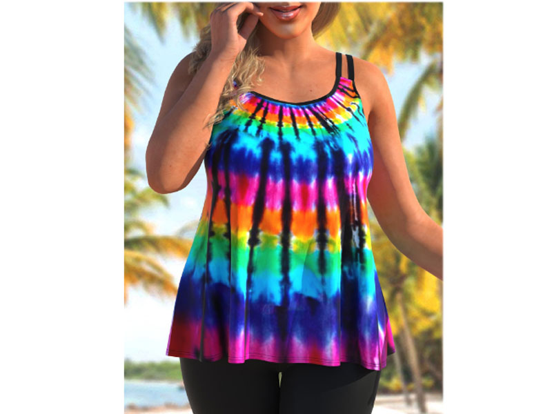 Women's Rotita Rainbow Color Plus Size Tie Dye Print Tankini Set