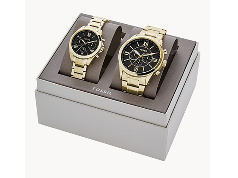 His and Her Chronograph Gold-Tone Stainless Steel Watch Gift Set