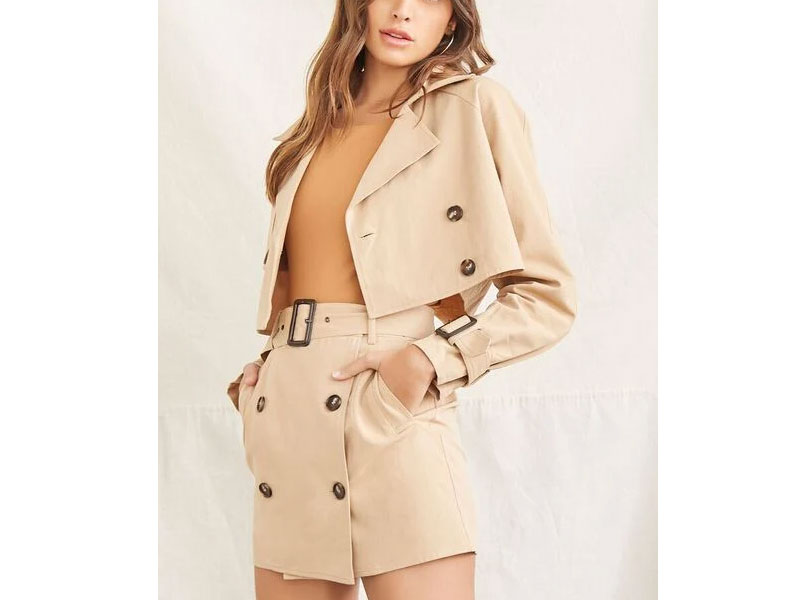 Women's Cropped Trench Jacket & Skirt Set