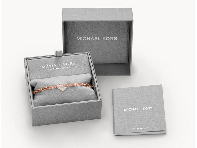 Michael Kors 14k Rose Gold-Plated Pavé Heart Line Bracelet