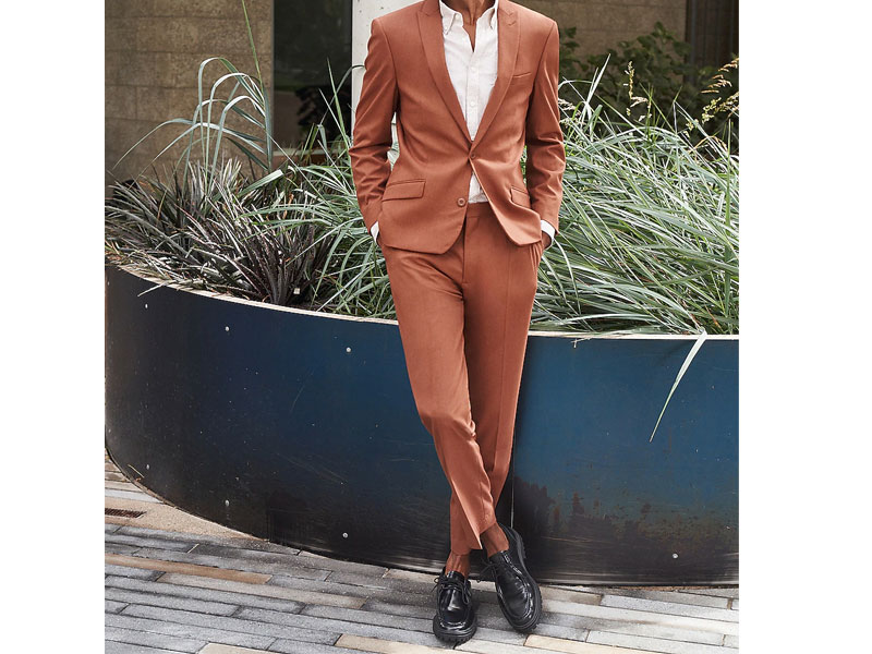 Men's Extra Slim Solid Brown Flannel Suit Pant