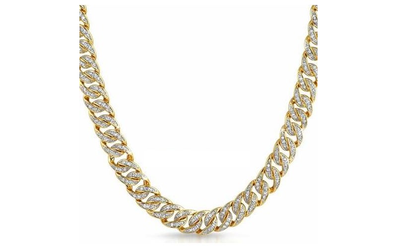 925 Sterling Silver Cz Gold Cuban Chain 10Mm