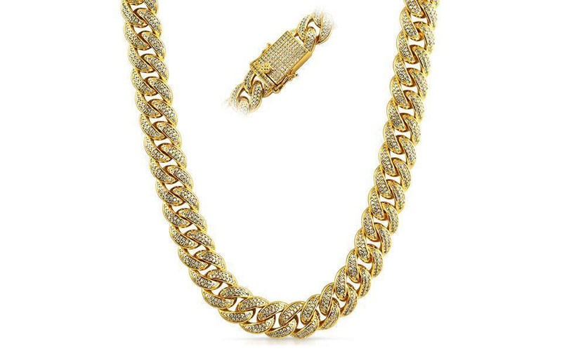 Full Cz Clasp Gold Cuban Chain 15Mm Thick