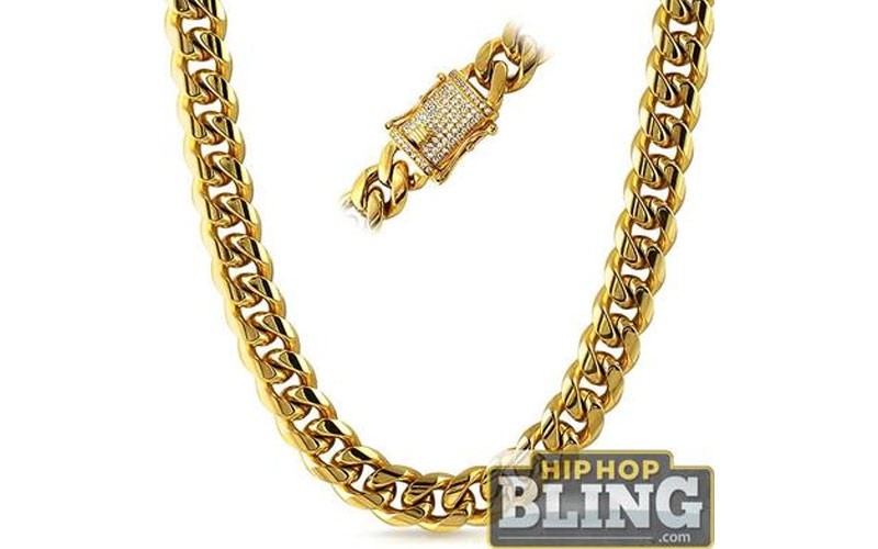 Cz Diamond Lock Cuban Chain 14mm Gold Steel
