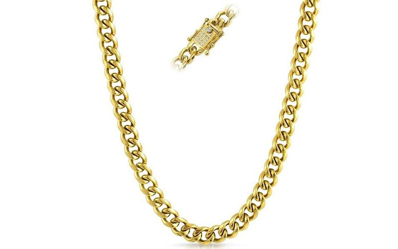 Cz Clasp 10Mm Cuban Chain Gold Stainless Steel