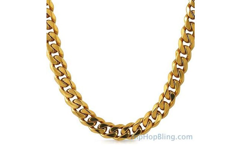 Ip Gold 10Mm Cuban 316L Stainless Steel Chain Box Clasp