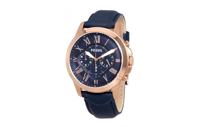 Fossil Grant Multi-Function Navy Dial Navy Leather Mens Watch