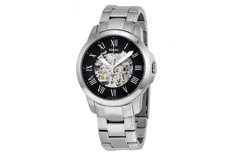 Fossil Grant Black Skeleton Dial Automatic Mens Watch