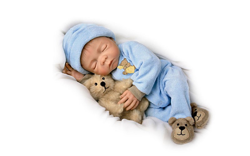Denise Farmer Lifelike Jacob Baby Doll with Plush Teddy Bear