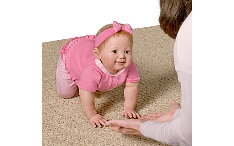 Ping Lau Touch Activated Lifelike Crawling Baby Girl Doll