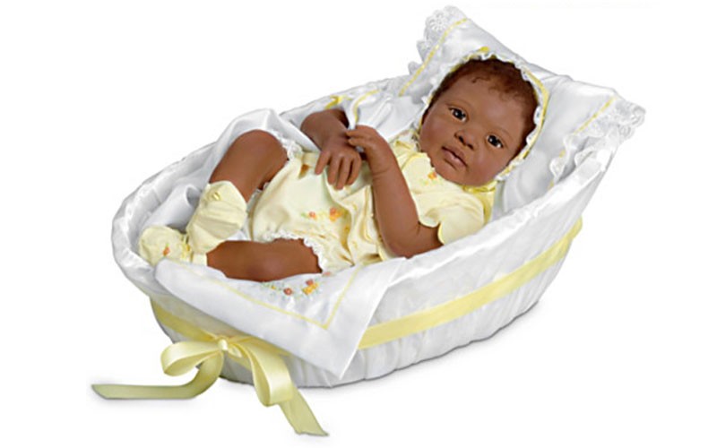Jannie DeLange Signature Edition African Baby Doll with Bassinet