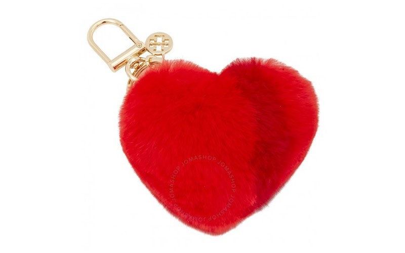 Tory Burch Striped Heart Key Fob Red